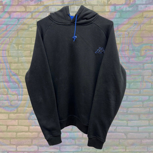 Retro Kappa Embroidered Small Logo Black & Blue Hoodie