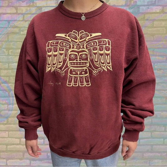 Vintage 90s Non Fiction Tony Hunter Indigenous Totem Embroidery Crewneck