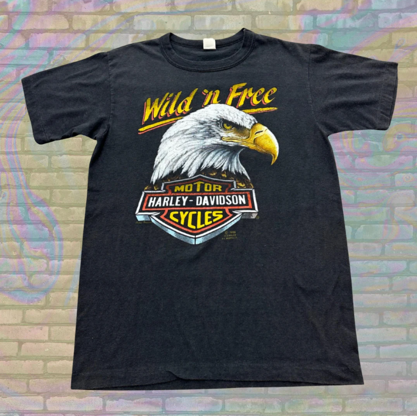 Ultra Rare Vintage 1985 3D Emblem Harley Davidson Wild N’ Free Eagle T-shirt - Small