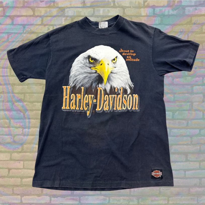 Vintage 90s Harley Davidson Stratman About To Develop An Attitude Eagle T-shirt - Medium