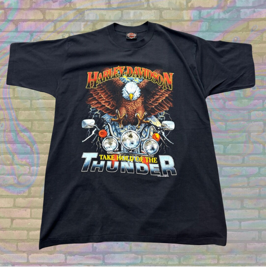 Vintage 1990s Harley Davidson Holoubek Take Hold of the Thunder T-shirt - Large