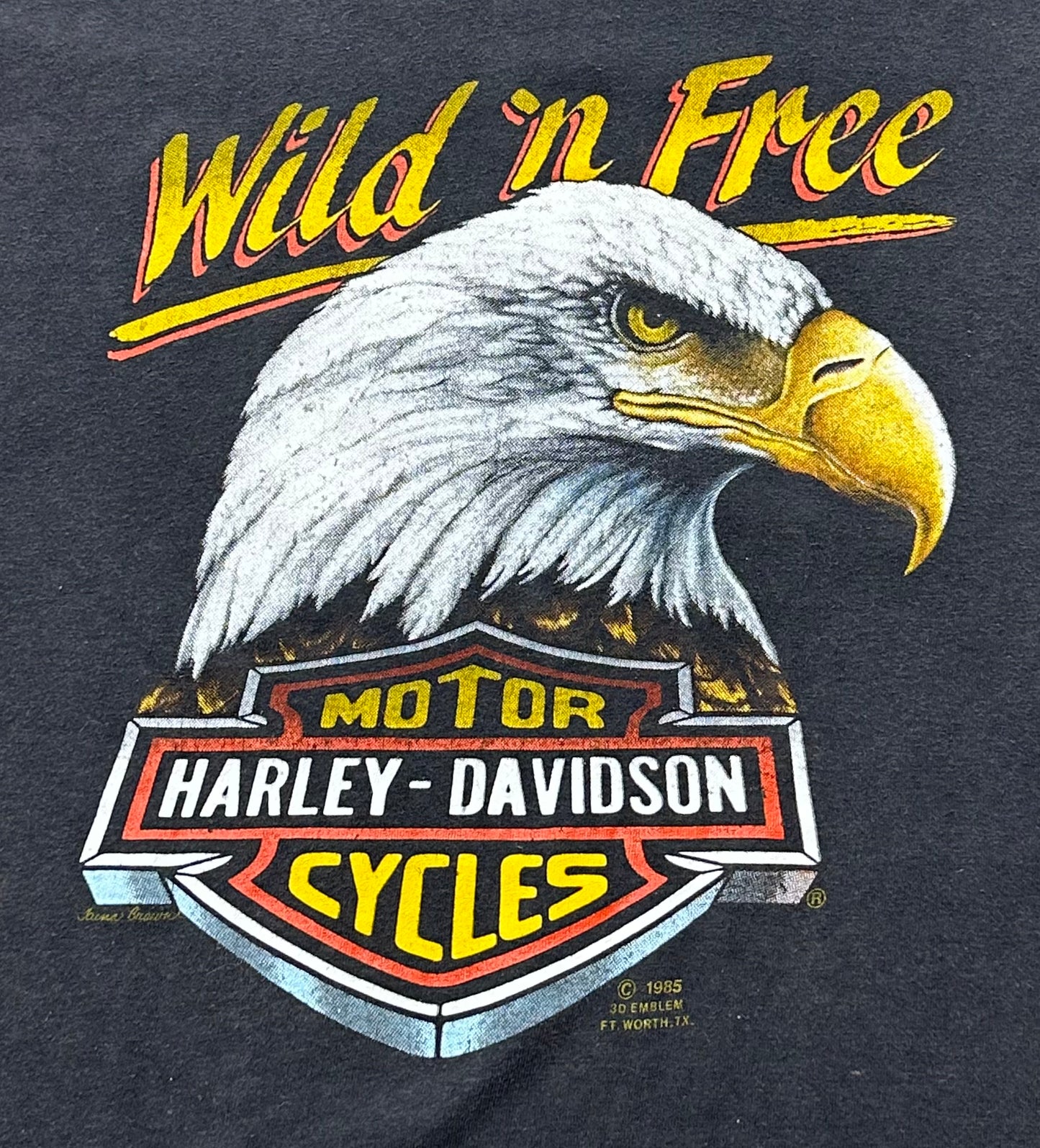 Ultra Rare Vintage 1985 3D Emblem Harley Davidson Wild N’ Free Eagle T-shirt - Small