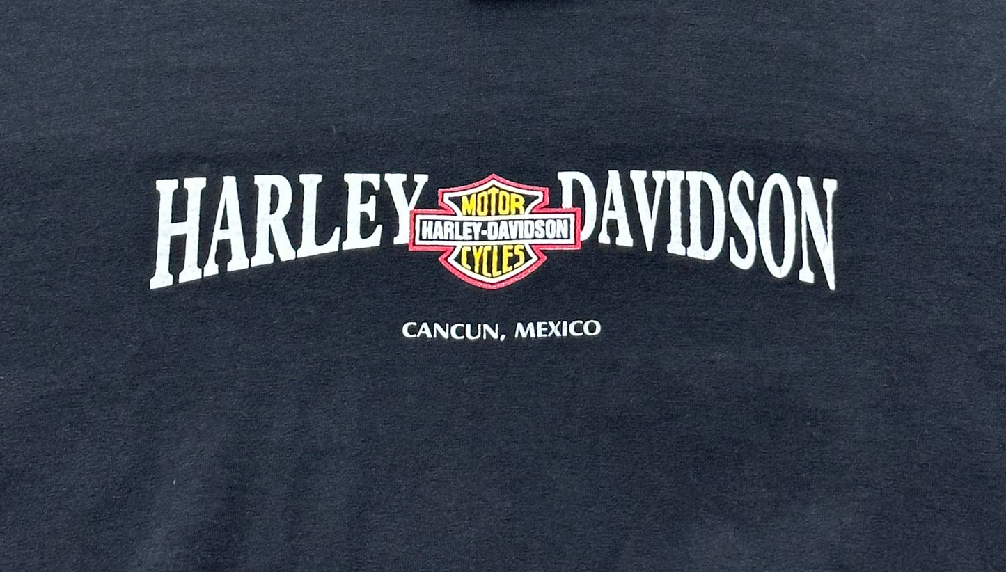 Vintage 90s Harley Davidson Biker Flaming Tiger Cancun Mexico T-shirt - Extra Large