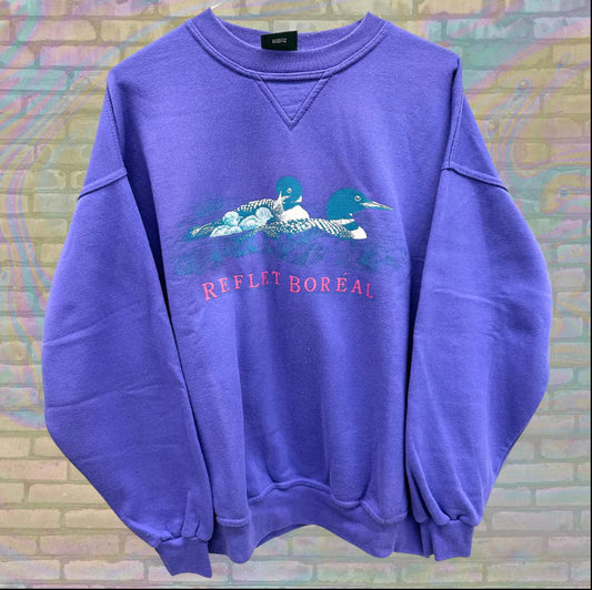 Reflet Boreal Ducks Northern Reflection Crewneck Medium Unisex 90s Vintage Animal Nature Cottagecore Grandmacore Made in Canada