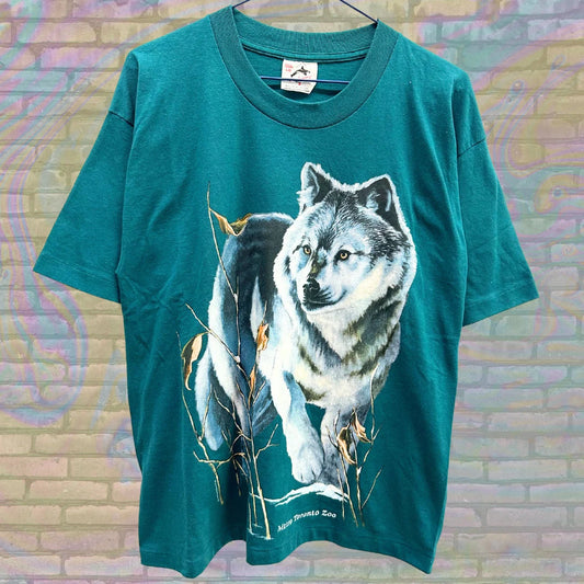 Wolf Realistic Portrait Design Metro Toronto Zoo Tshirt Large Unisex 90s Vintage Animal Nature Print Made in Canada