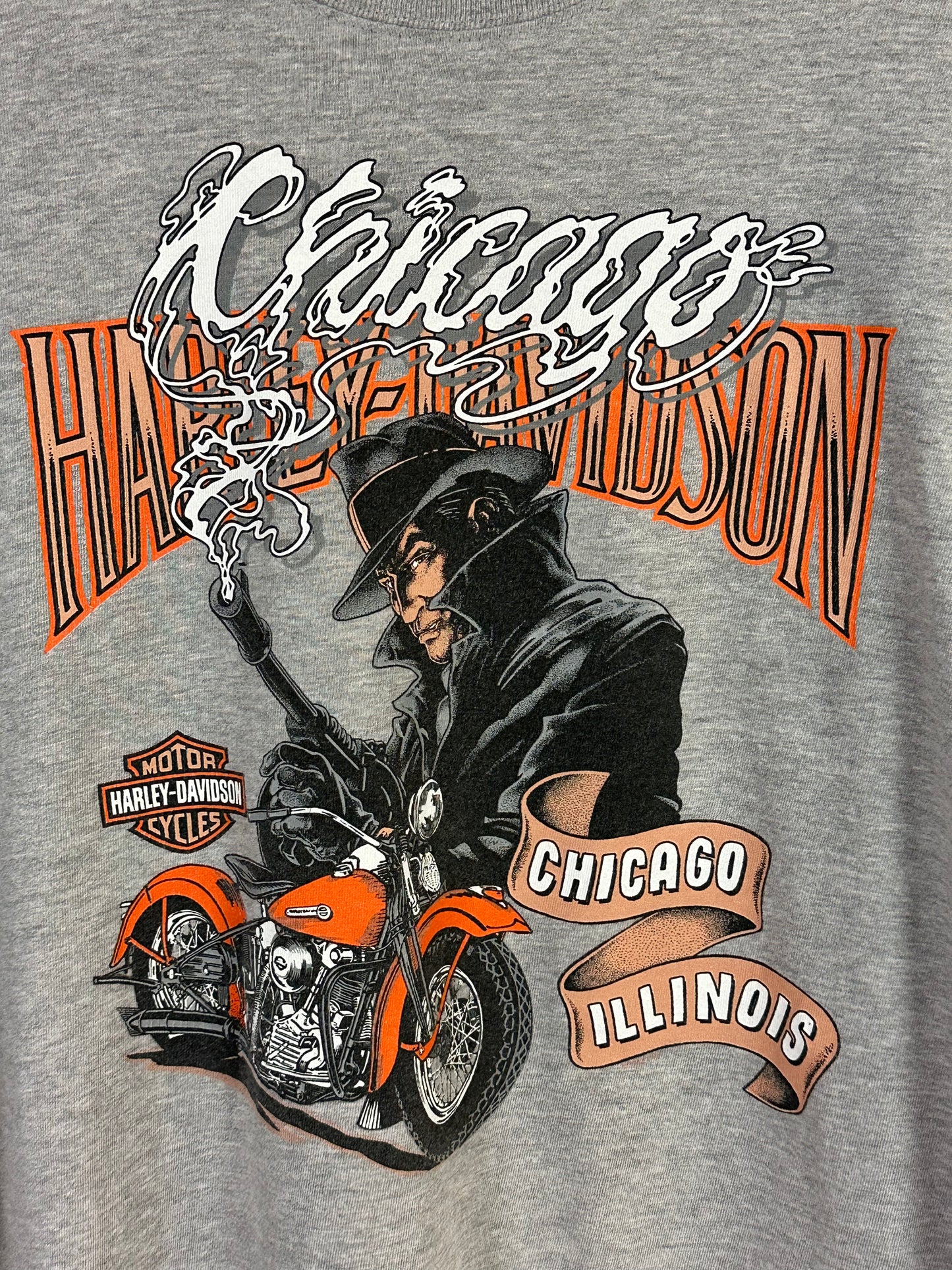 Vintage Harley Davidson Chicago Gun Smoke Logo Skyscraper T-shirt - Extra Large