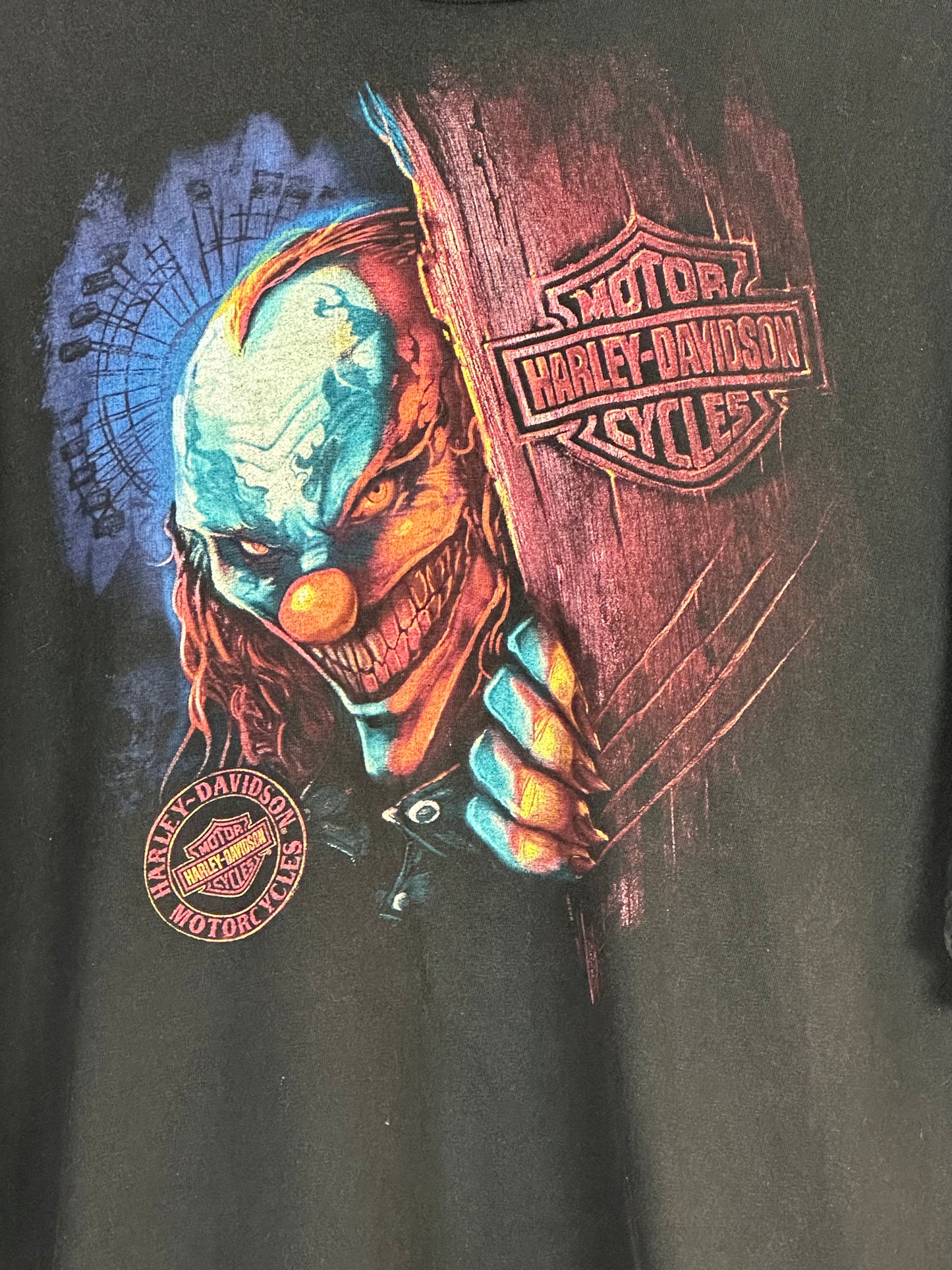 Retro Harley Davidson Creepy Stalker Clown Effingham Illinois T-shirt - Double Extra Large