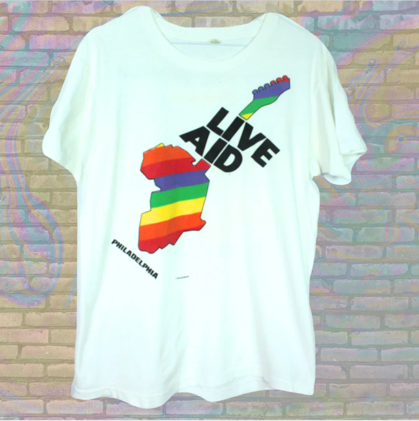 Vintage 80s Live Aid Concert Line-up T-shirt - Large (Small)