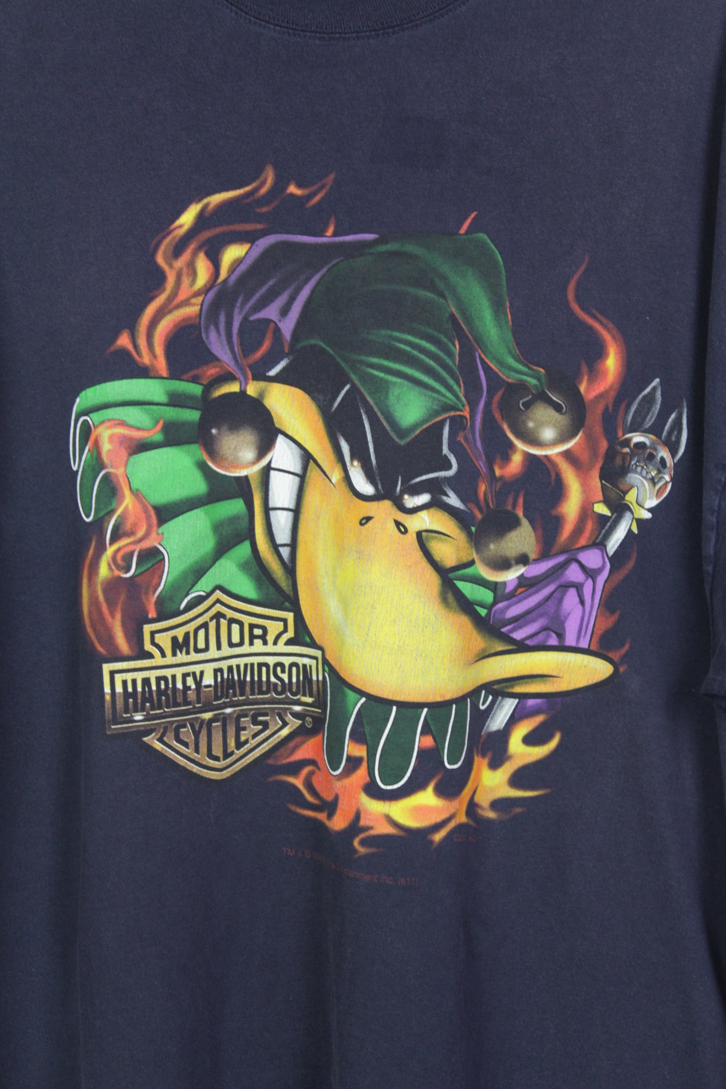 Rare Retro Harley Davidson Jester Daffy Duck Illinois T-shirt - Double Extra Large