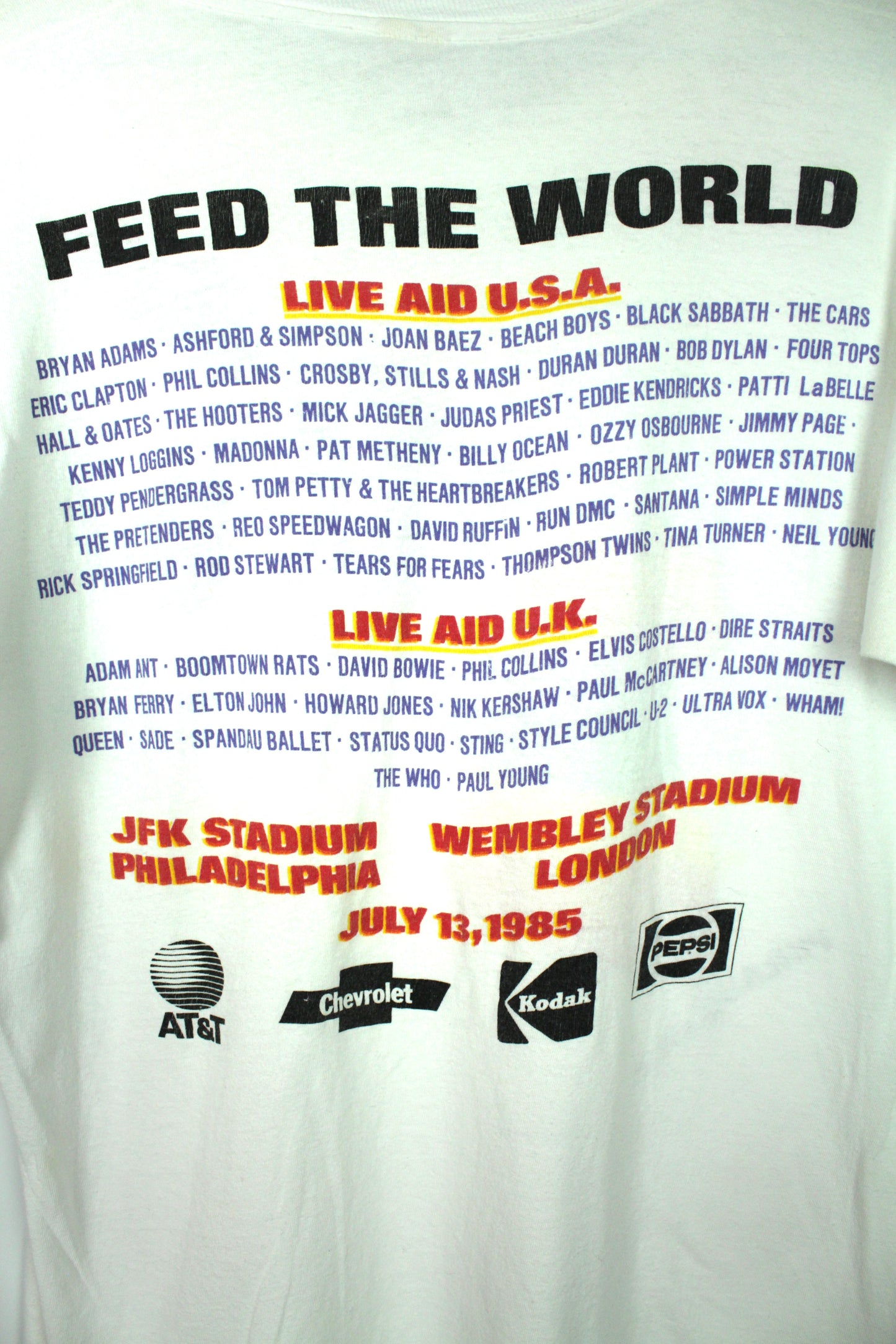 Vintage 80s Live Aid Concert Line-up T-shirt - Large (Small)