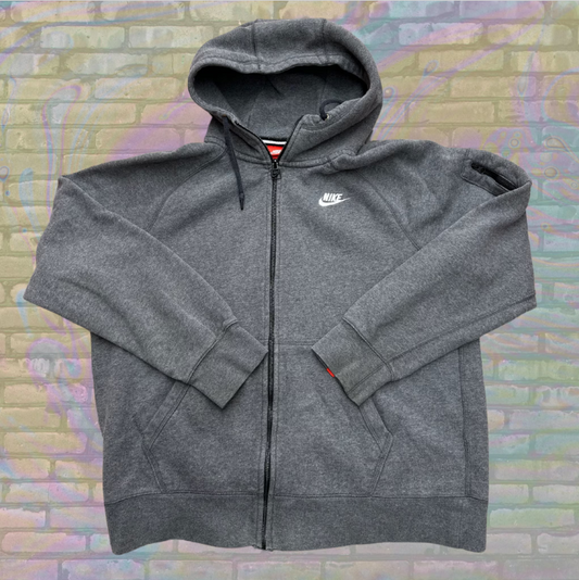 Retro Nike Grey Classic Zip-up Hoodie  - Large