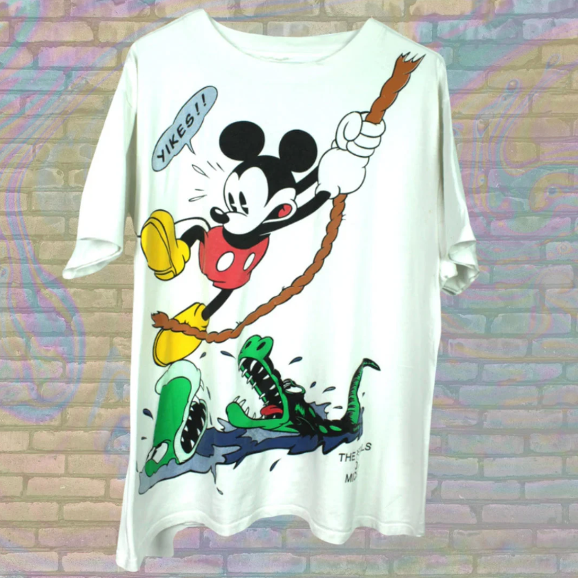 RARE Vintage 90s Disney Mickey Mouse Perils of Mickey All Over Print T-shirt - Large