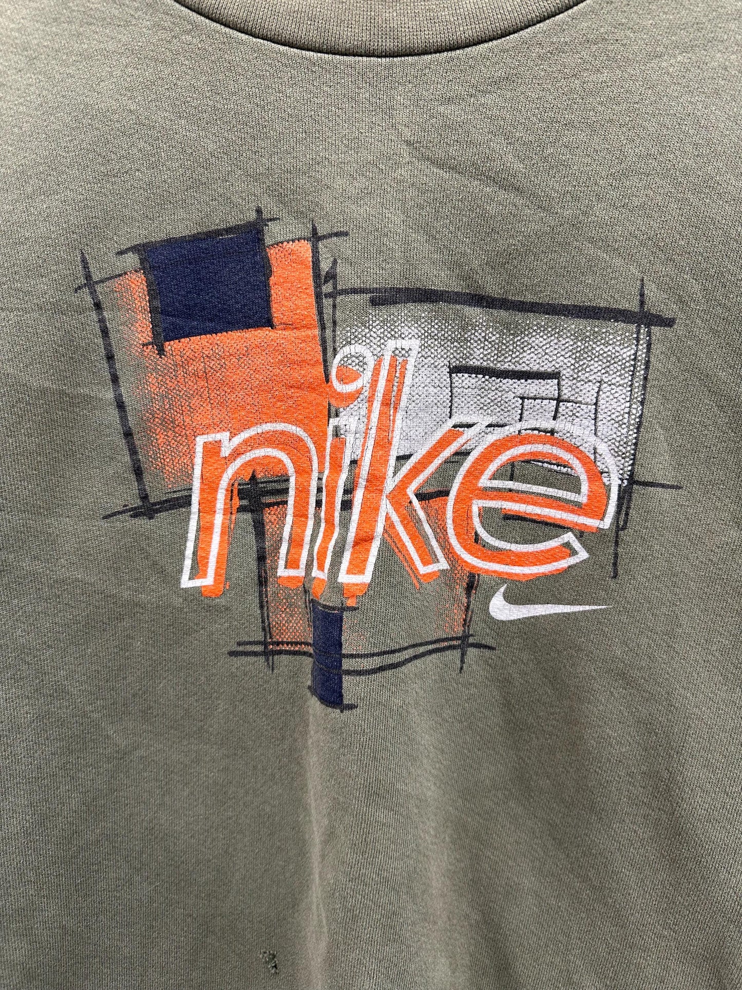 Vintage Nike Abstract Classic Logo Swoosh Olive Green Sweatshirt Made in USA Size XL