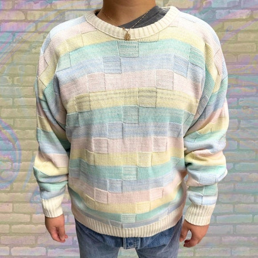 Vintage 90s Sears Pastel Rainbow Block Knitted Sweater