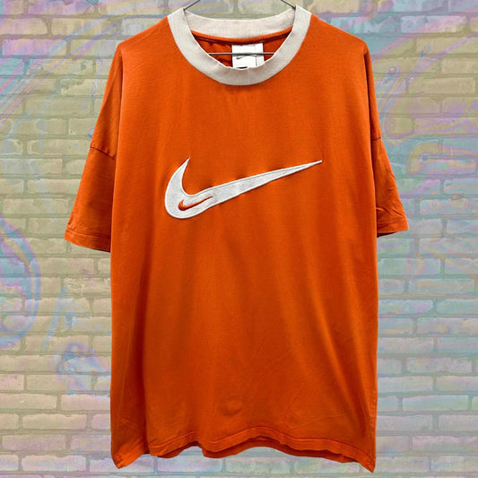 Vintage Y2K Nike Big Double Swoosh Orange Tshirt 2XL