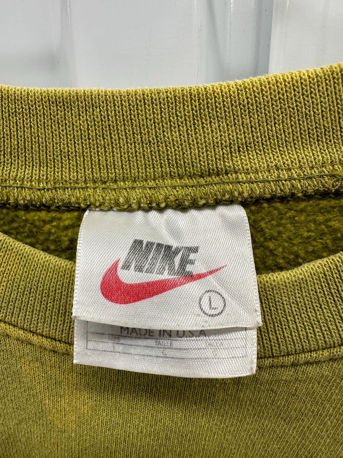 Vintage Nike Mini Swoosh Olive Green Distressed Sweatshirt Size Large