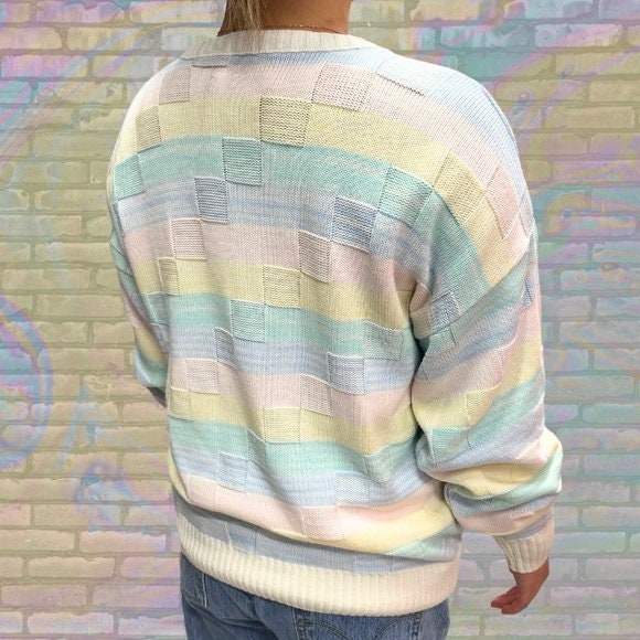 Vintage 90s Sears Pastel Rainbow Block Knitted Sweater