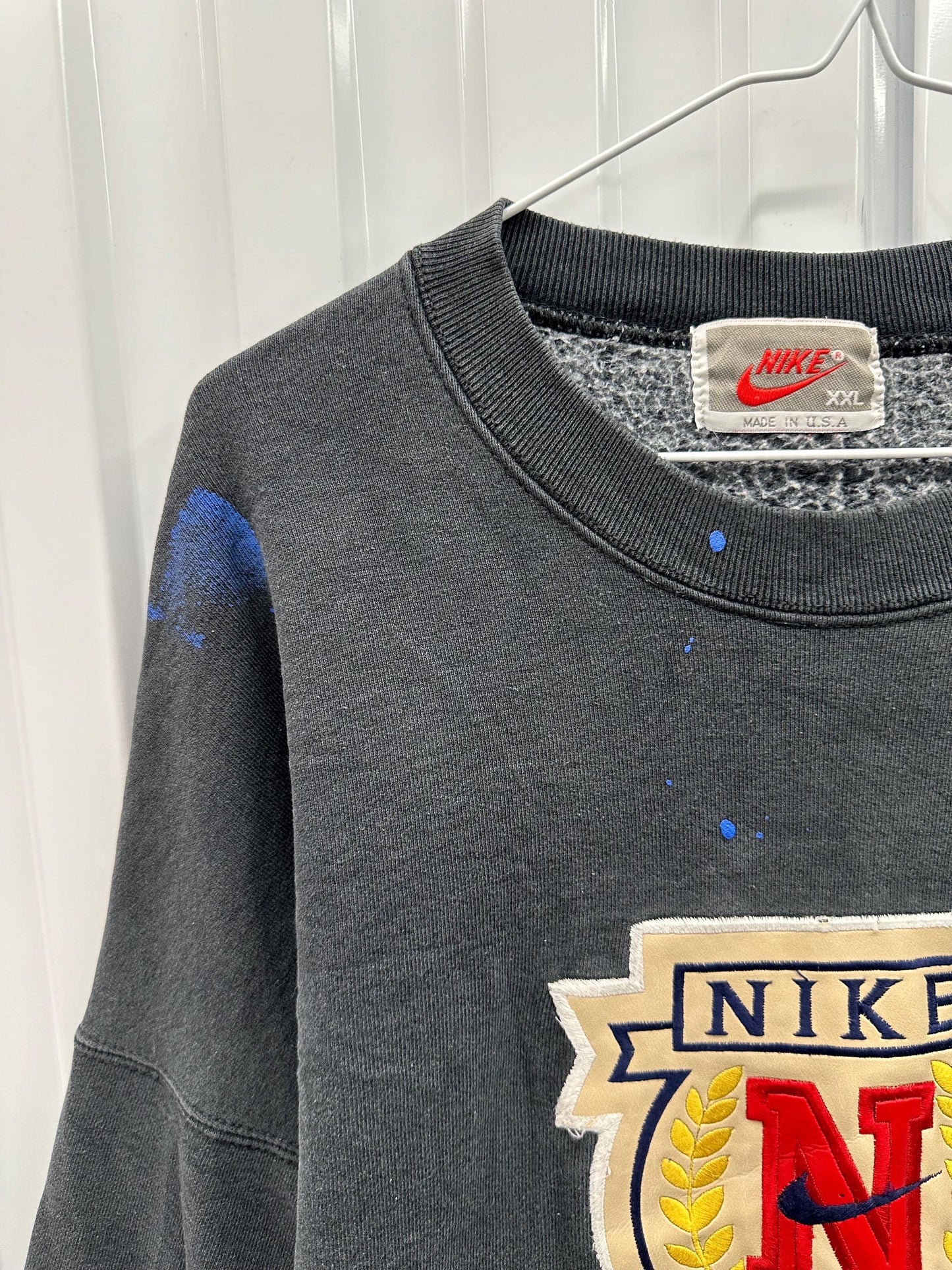 RARE 80s Nike Crest Embroidered Distressed Sweatshirt Size 2XL