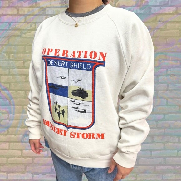 Rare Vintage 90s Military Distressed Operation Desert Storm USA Made Crewneck