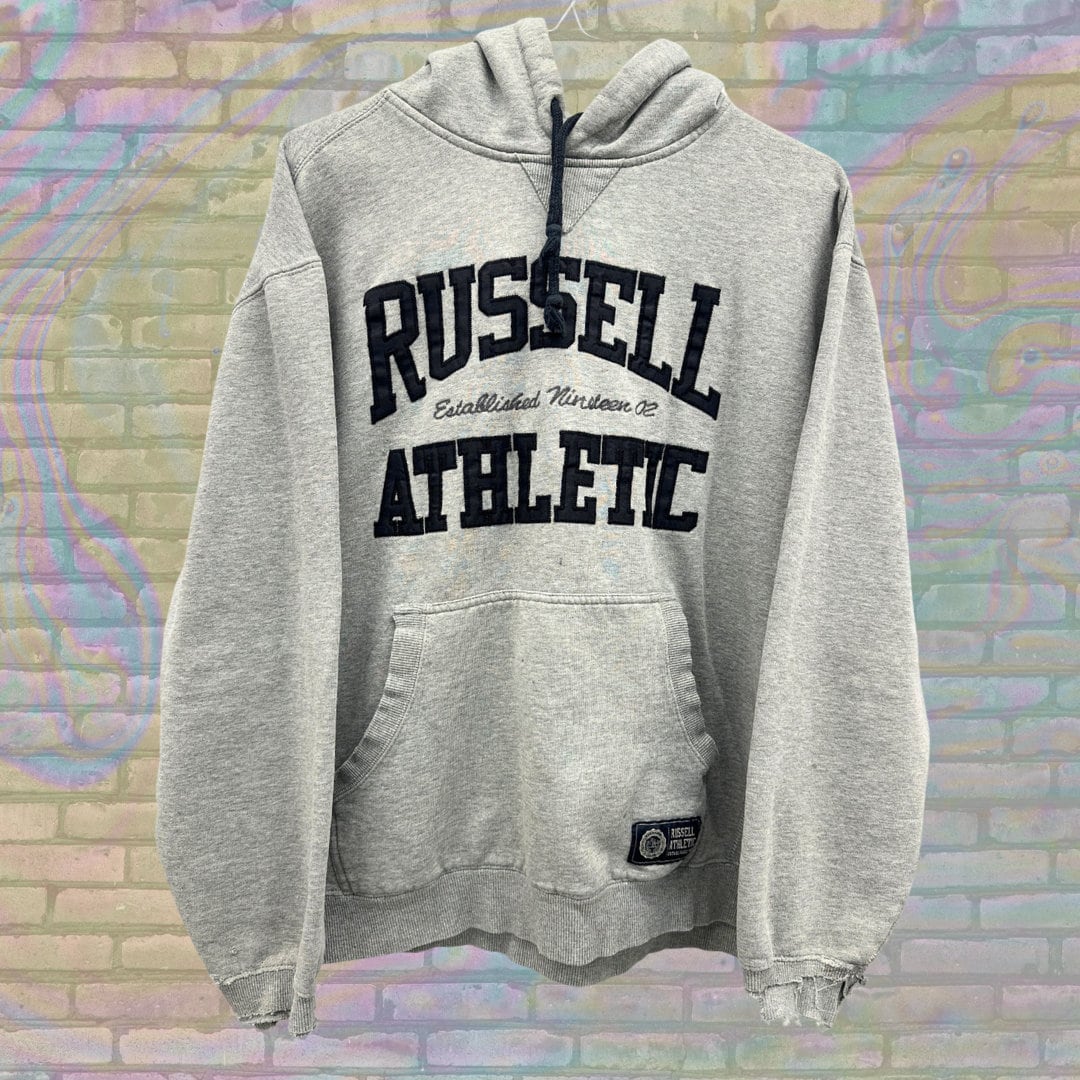 Russell Athletic Vintage Distressed Y2K Hooded Embroidered Classic Logo Sweatshirt