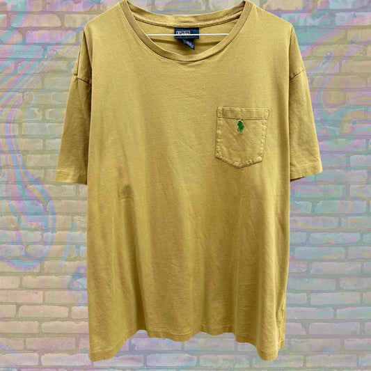 Vintage 90s Ralph Lauren Yellow Pocket Single Stitched T-Shirt Size XL