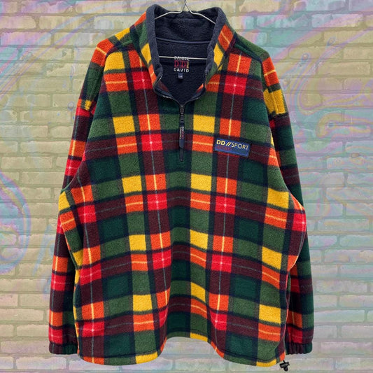 Vintage 90s Daniel David Sport Plaid Fall Colorway Fleece Pullover Size Large