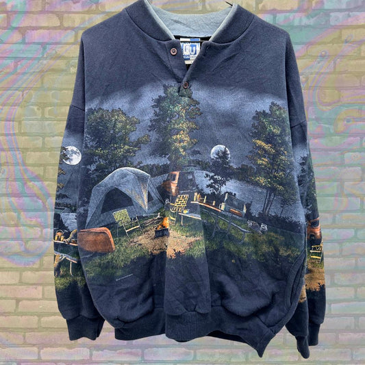 Vintage Art Unlimited Camping Nature Scenic 90s Sweatshirt Size Large