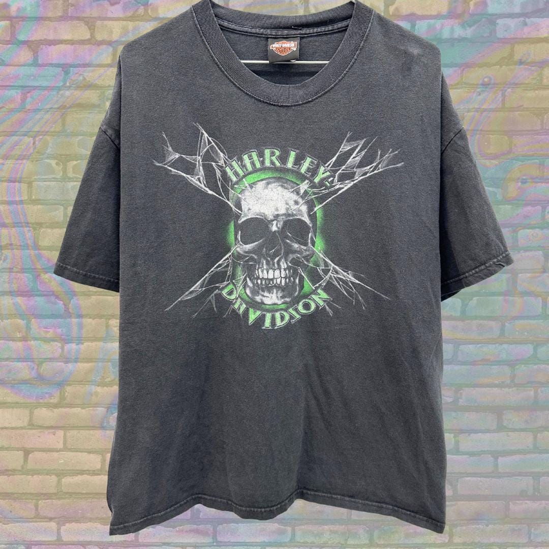 Vintage Harley-Davidson Skull Grunge Y2K Faded T-Shirt Size XL