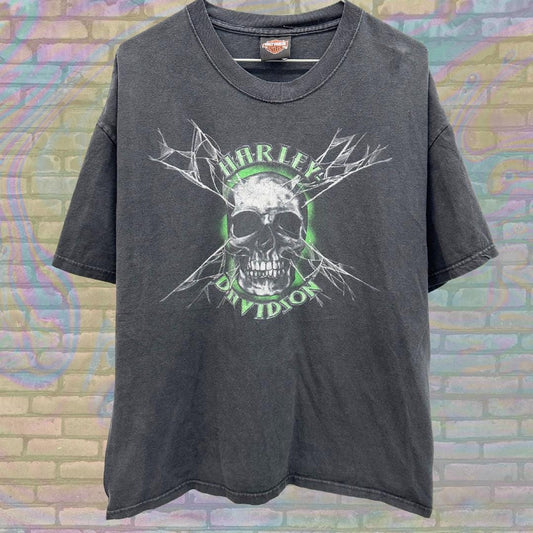 Vintage Harley-Davidson Skull Grunge Y2K Faded T-Shirt Size XL