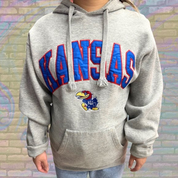 Vintage Y2K Kansas University Embroidered Logo and Mascot Hoodie