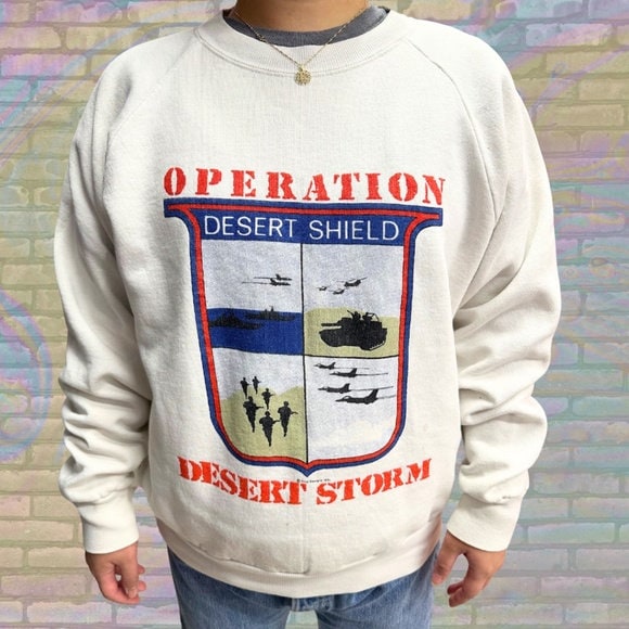 Rare Vintage 90s Military Distressed Operation Desert Storm USA Made Crewneck