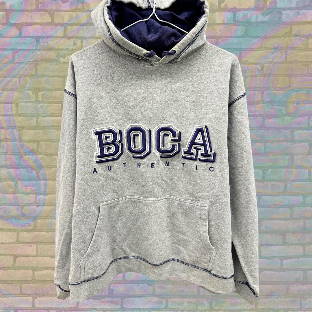 Vintage Boca Athletics Embossed Logo Oversized 90s Hoodie Size Small (Fits XL)