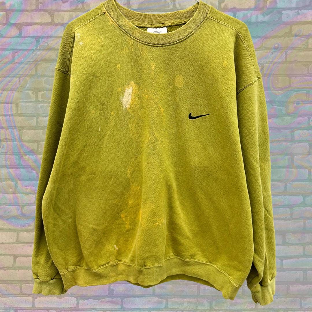 Vintage Nike Mini Swoosh Olive Green Distressed Sweatshirt Size Large